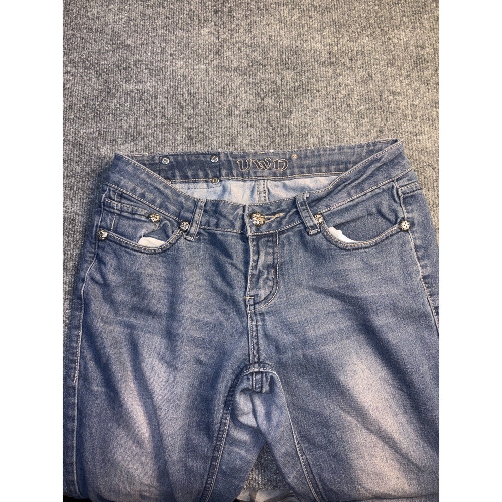 UWD Skinny Jeans Women Size 3 Blue Denim Metallic Embroidered Beaded Back Pocket - Picture 3 of 11